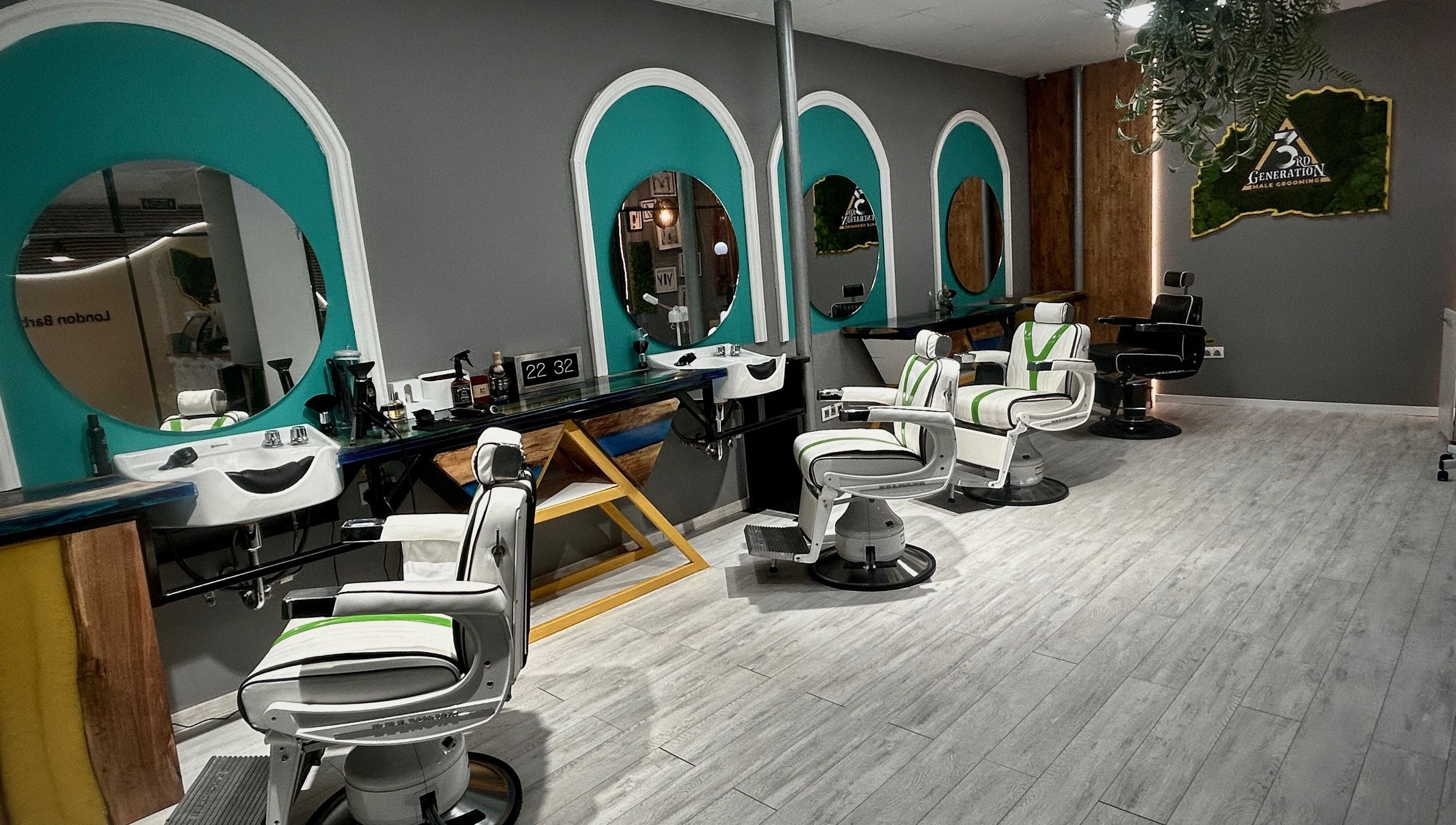 Modern barber chairs at 3rd Generation London, Timișoara, Județul Timiș, RO offering stylish grooming.