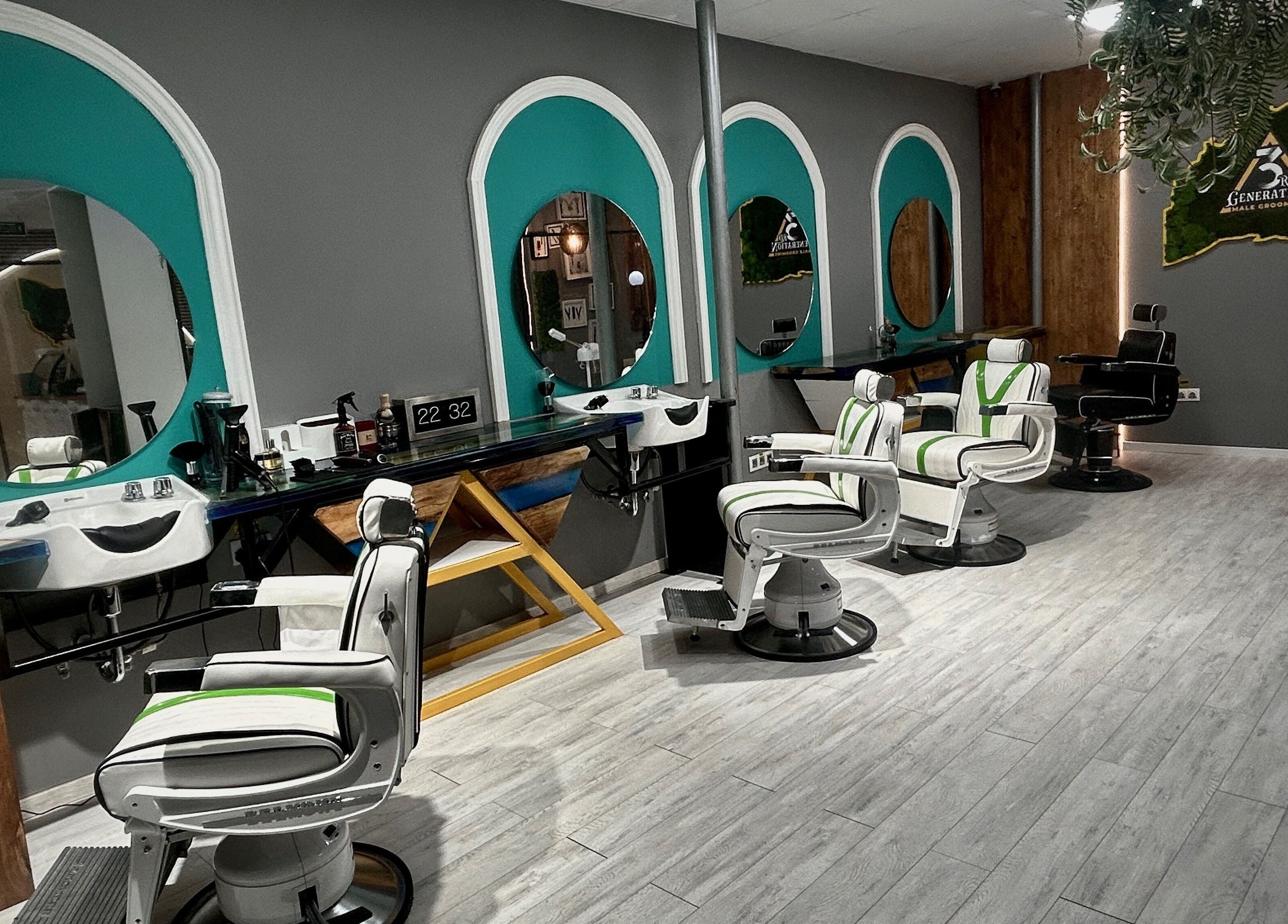 Modern barber chairs at 3rd Generation London, Timișoara, Județul Timiș, RO offering stylish grooming.