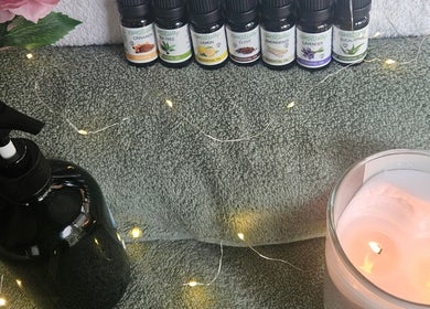 Aromatherapy setup at Karen Sykes Health & Wellness Coach, Carrickfergus, Northern Ireland, GB.