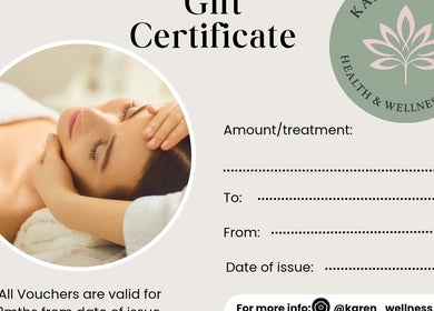 Gift certificate showcasing a calm spa treatment by Karen Sykes Health & Wellness Coach in Carrickfergus, Northern Ireland, GB.