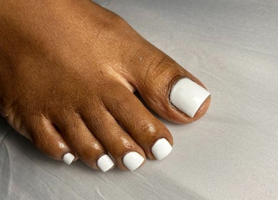 Closeup of a polished toenail at JNE Beauty, Rotterdam, Zuid-Holland, NL.