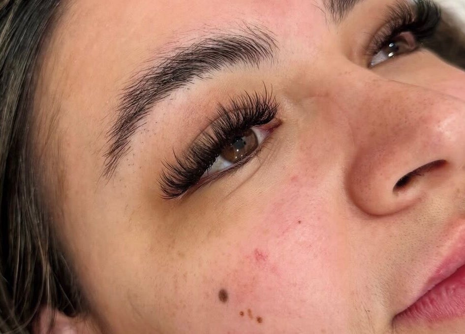 Close-up of enhanced eyelashes at Bloom Lash & Esthetics, Pocatello, Idaho, US. Glamorous beauty detail.