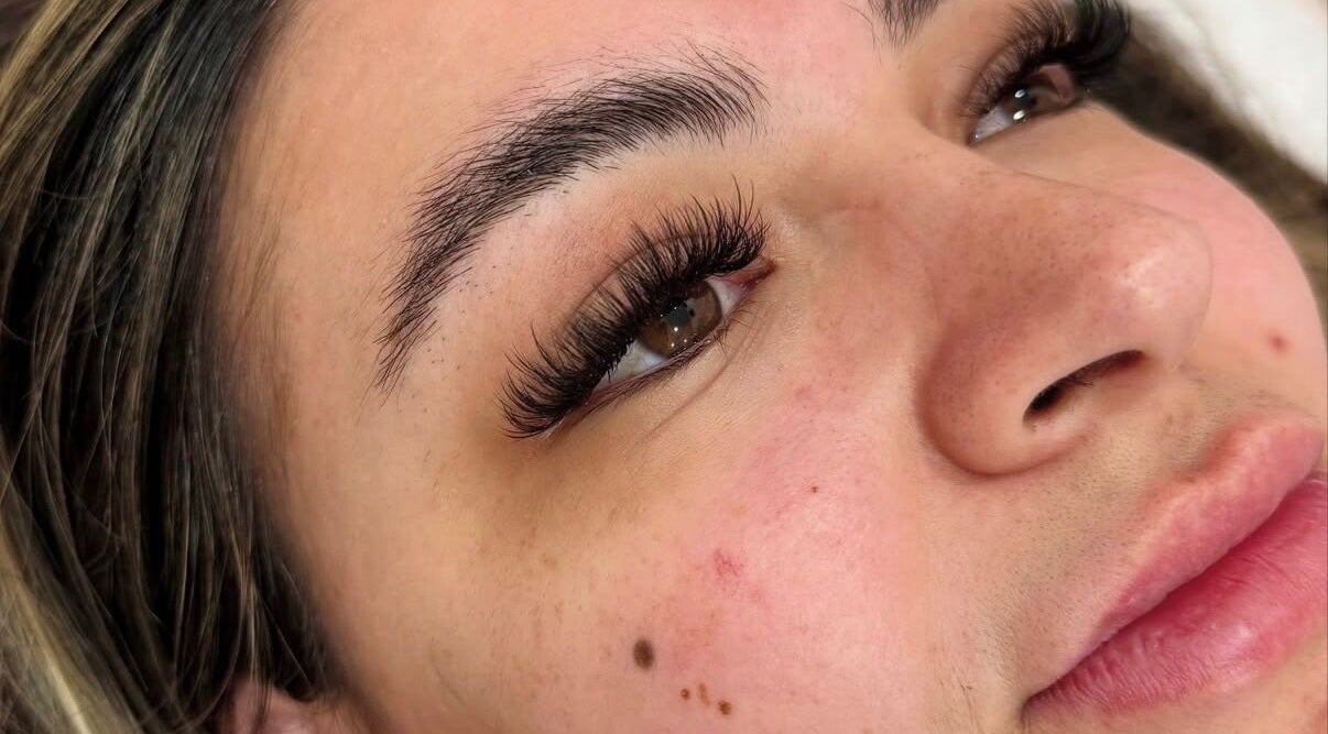 Close-up of enhanced eyelashes at Bloom Lash & Esthetics, Pocatello, Idaho, US. Glamorous beauty detail.
