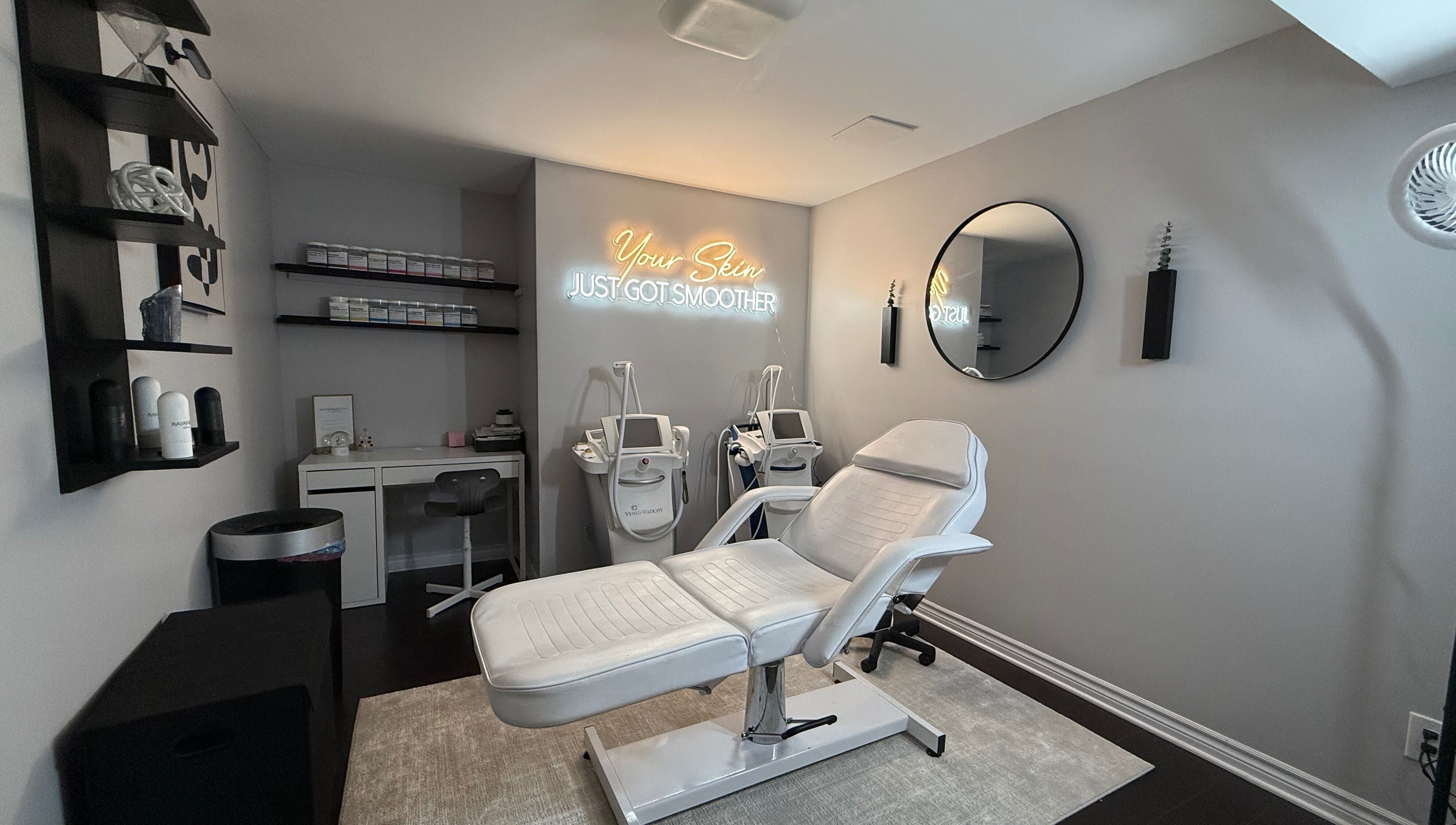 Modern treatment room at RayanBeautyy - Ottawa featuring advanced skincare equipment. Ottawa, Ontario, CA.