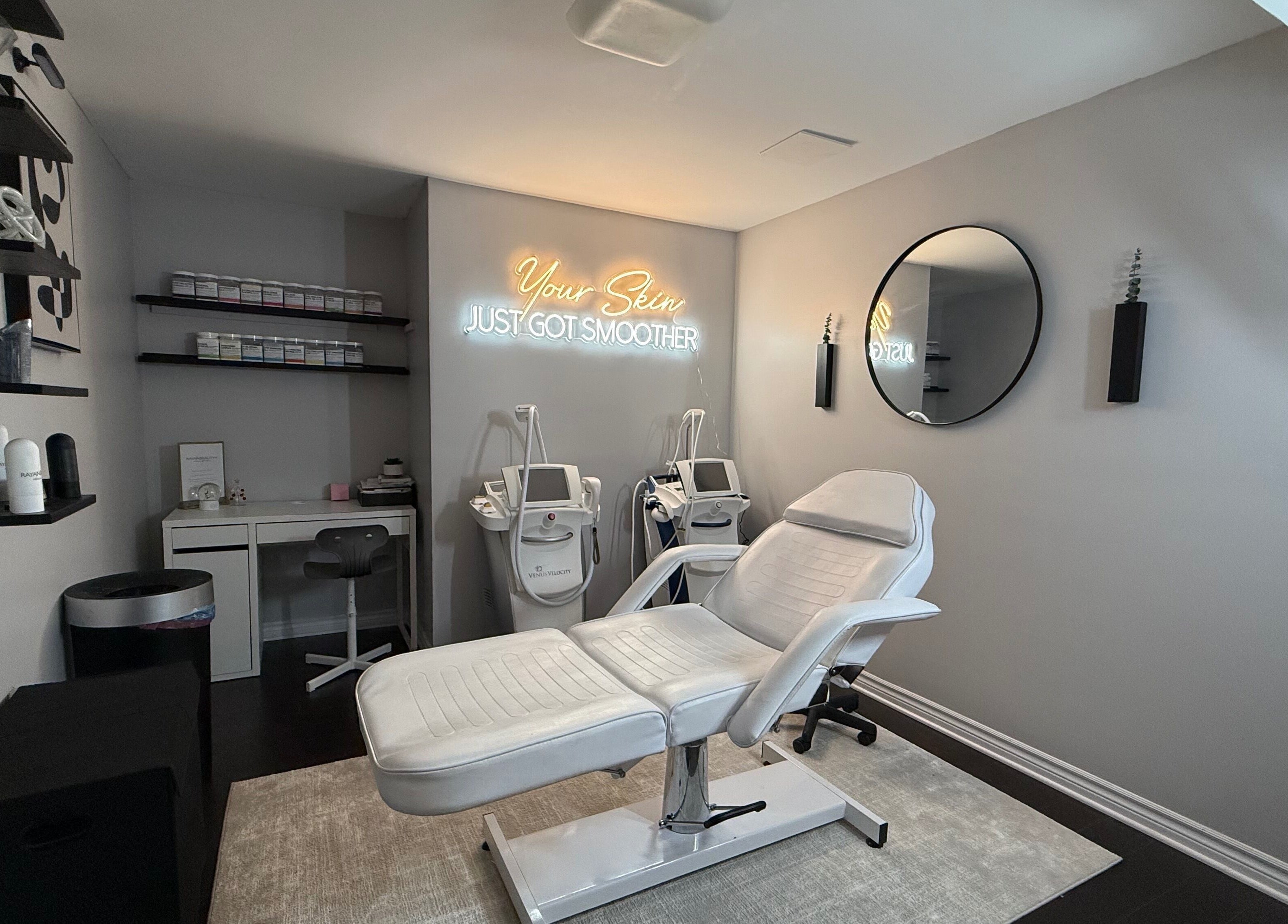 Modern treatment room at RayanBeautyy - Ottawa featuring advanced skincare equipment. Ottawa, Ontario, CA.