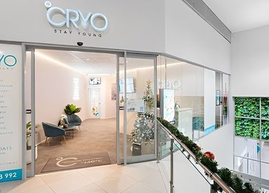 Entrance of Cryo Stay Young Eastland, Melbourne, Victoria, AU featuring modern decor and lobby area.