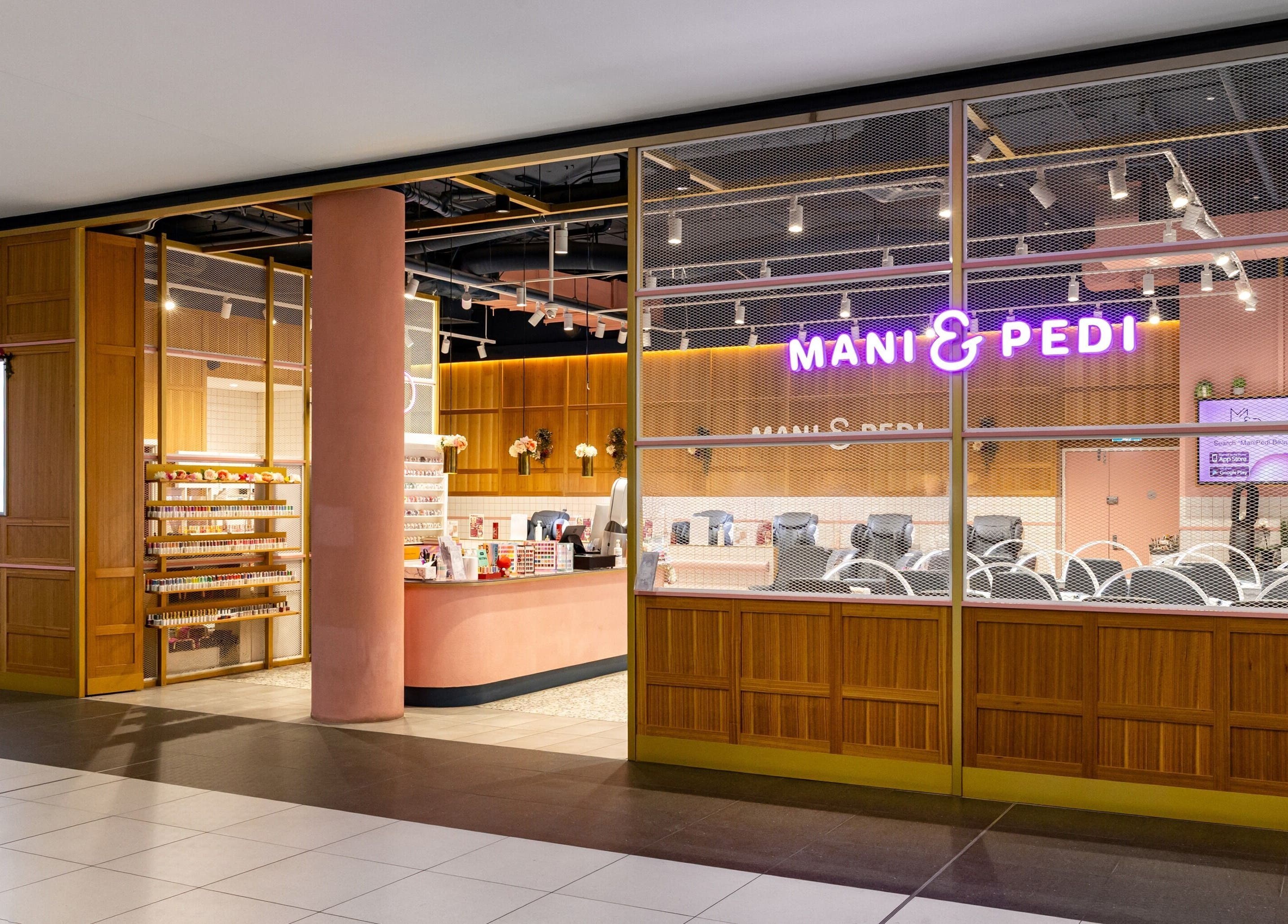 Exterior of Mani Pedi Nail Salon Colonnades at Noarlunga Centre, South Australia, AU with modern design.