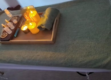 Relaxing candle and oil setup at Fusion Spa & Salon UK, Slough, England, GB.