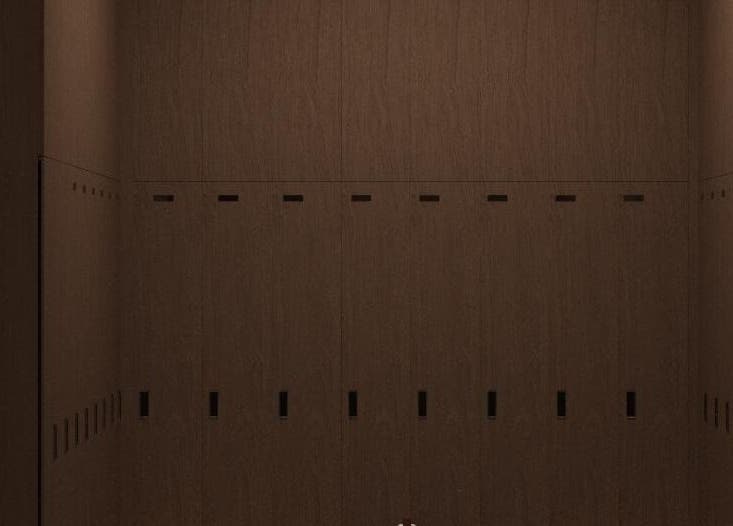 Elegant wooden lockers at Him Spa, Riyadh, Riyadh Province, SA, enhancing a tranquil atmosphere.