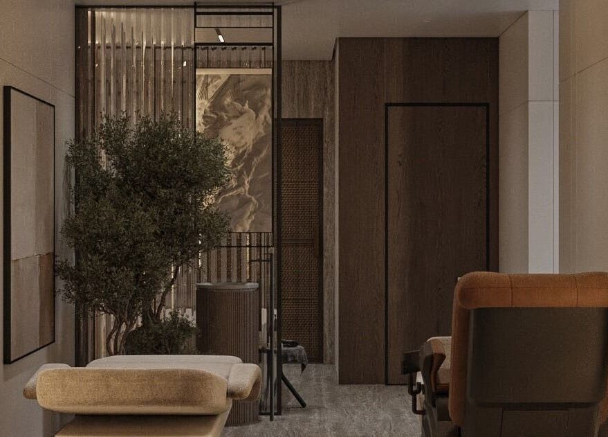 Relaxing spa room at Him Spa in Riyadh, Riyadh Province, SA, featuring a serene atmosphere with plush seating.