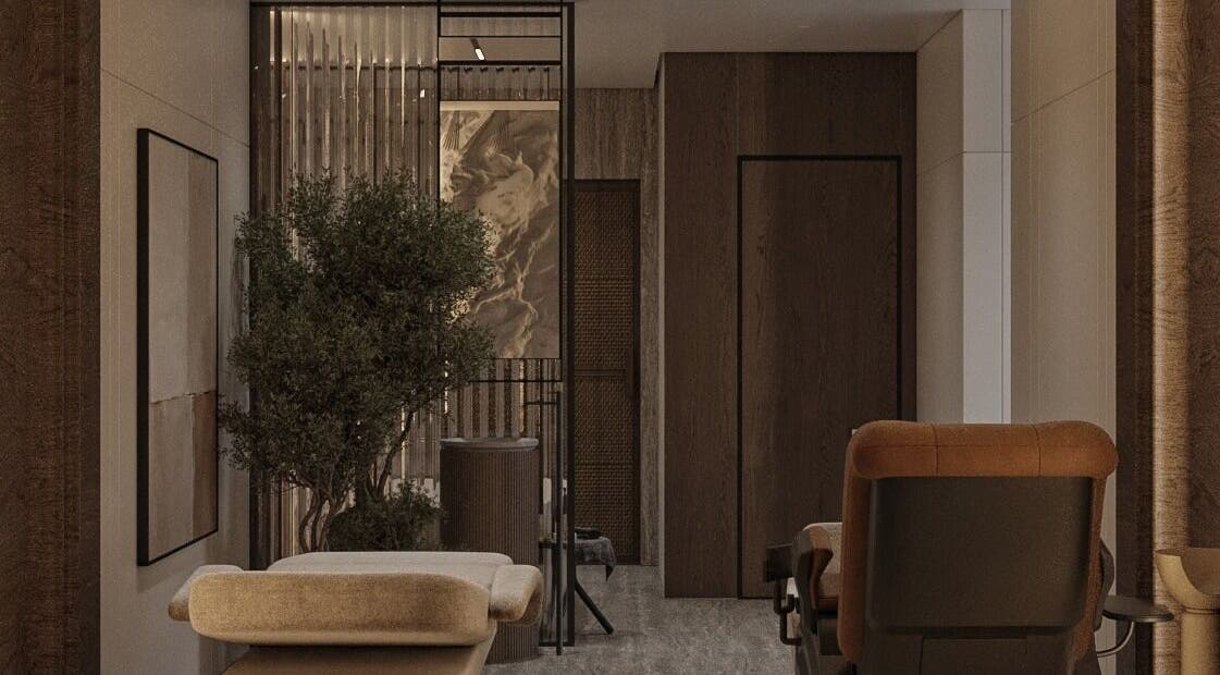 Relaxing spa room at Him Spa in Riyadh, Riyadh Province, SA, featuring a serene atmosphere with plush seating.