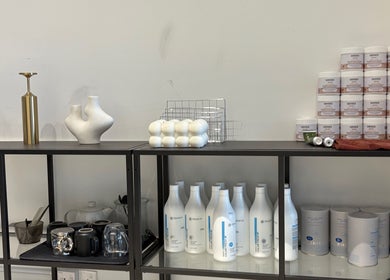 ECHATHESTUDIO shelves with stylish decor and beauty products in Telok Panglima Garang, Selangor, MY.