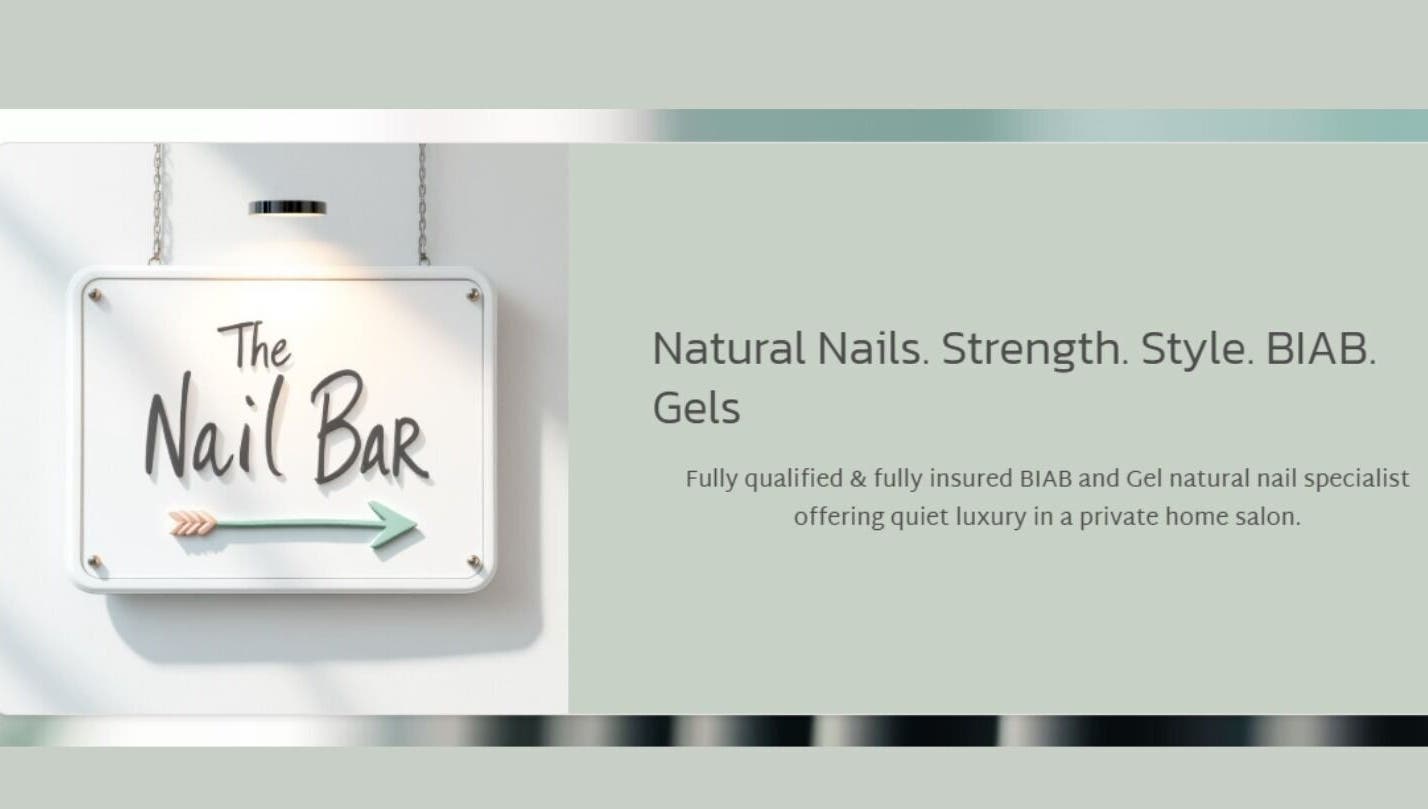 Stylish sign of The Nail Bar Eckington in Pershore, England, GB, highlighting natural nail services.