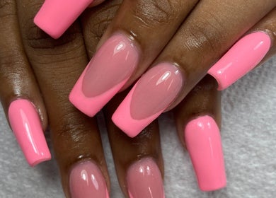 Stunning pink acrylic nails at Buffed246, Lancaster, Saint James, BB. Perfect for a stylish manicure.