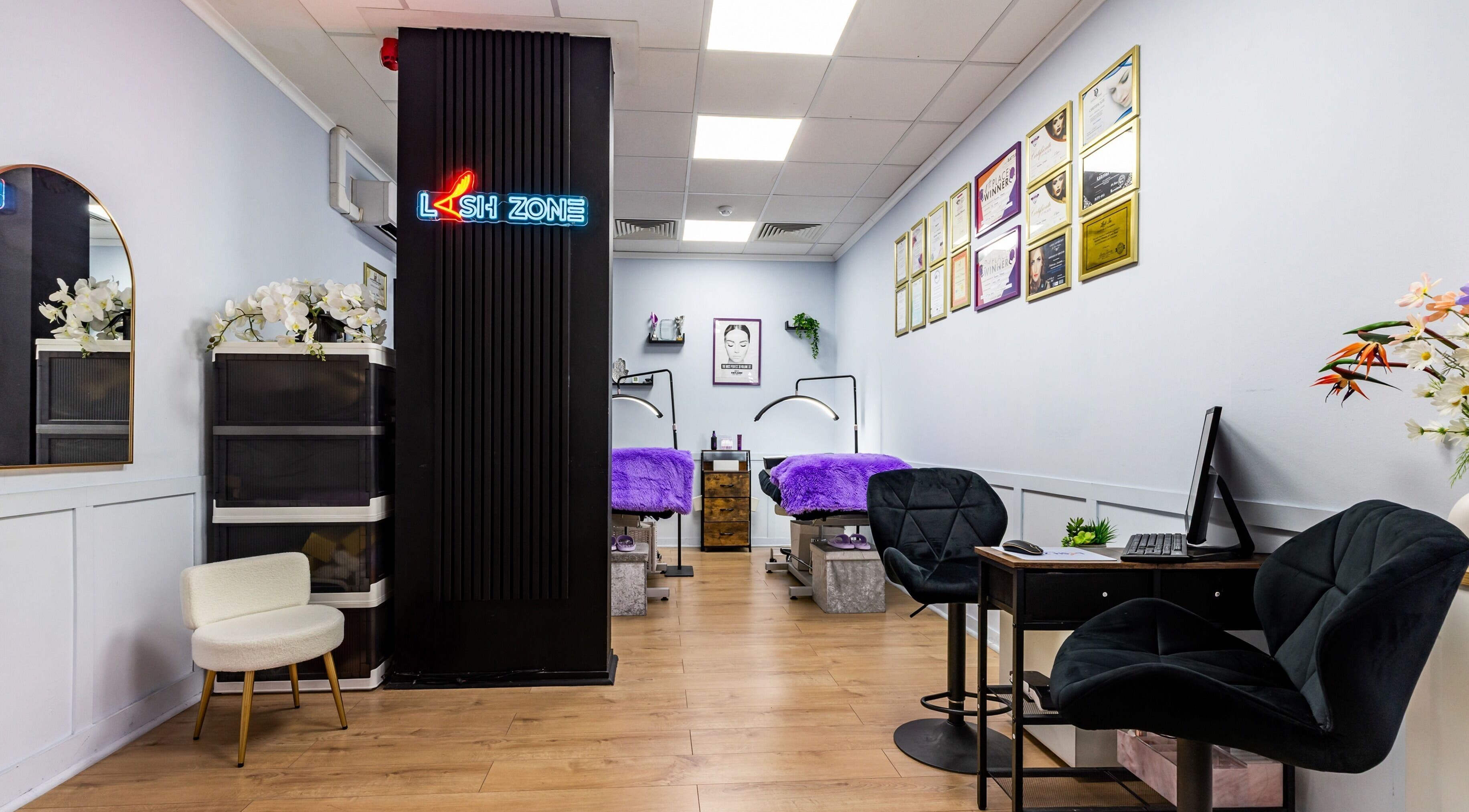 Tranquil Lash Zone London interior with treatment beds in London, England, GB.