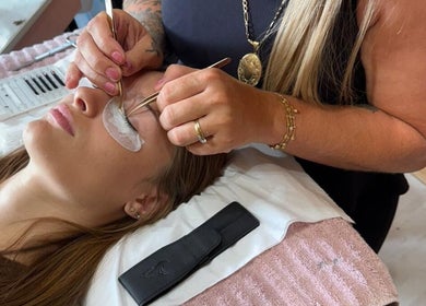 Eyelash extension application at Leeanne Woodford Beauty With Love, Crawley, England, GB.