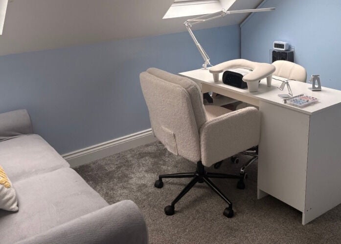 Cozy nail care room at Nails and Beauty by Abi, Ramsey, Ramsey, IM, featuring modern furniture.