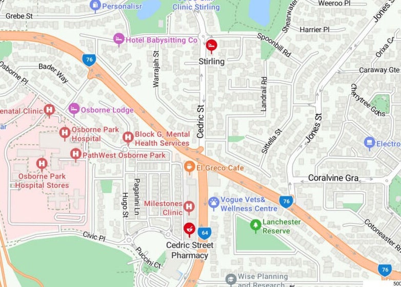 Map showing locations near áille hause, Stirling, Western Australia, AU.