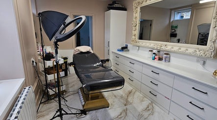 Luxury beauty room at Alana Fores Nails and Makeup, Shawforth, England, GB. Elegant mirror and modern furnishings.