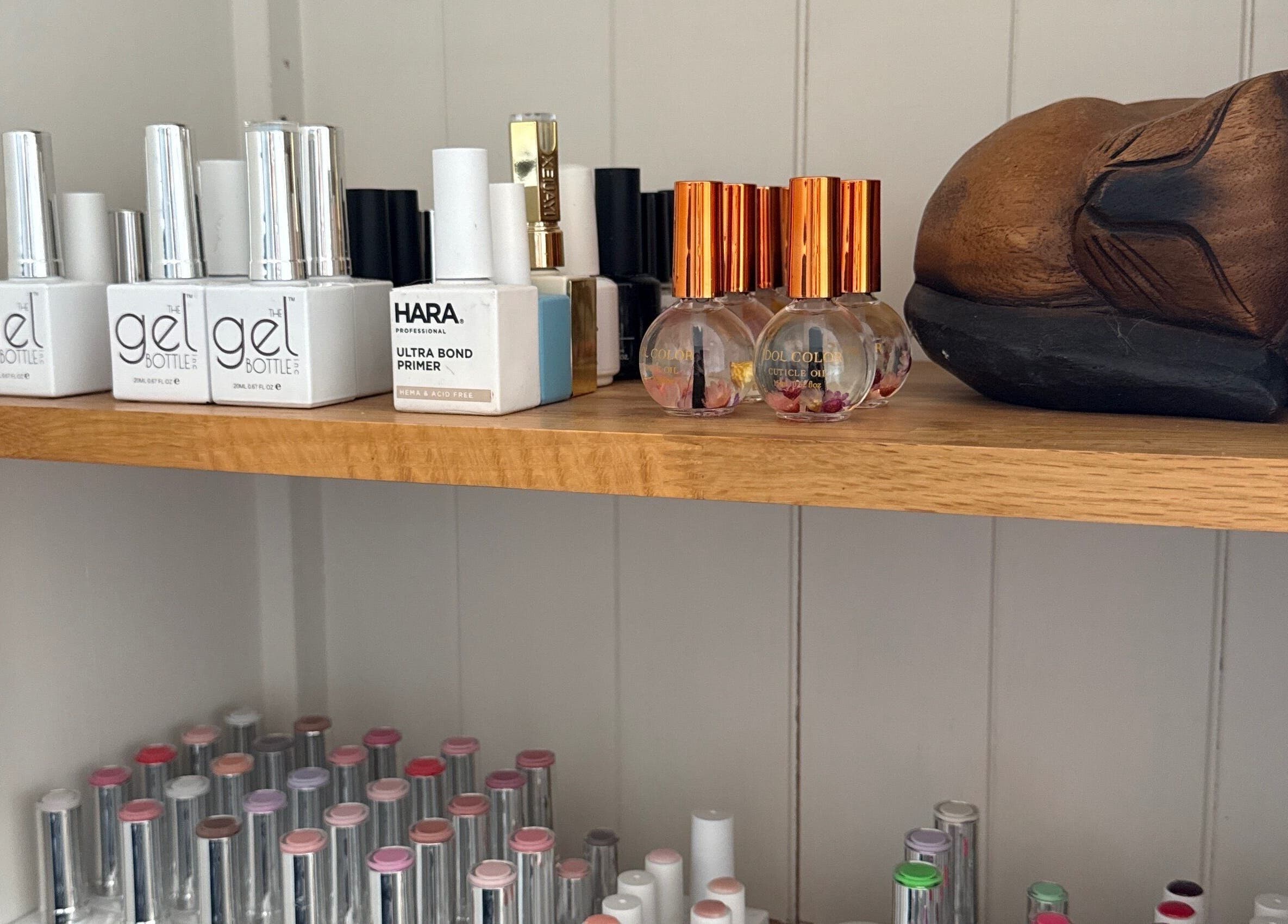 Nail polish and oils on display at Emily at No.9, Wellington, England, GB.