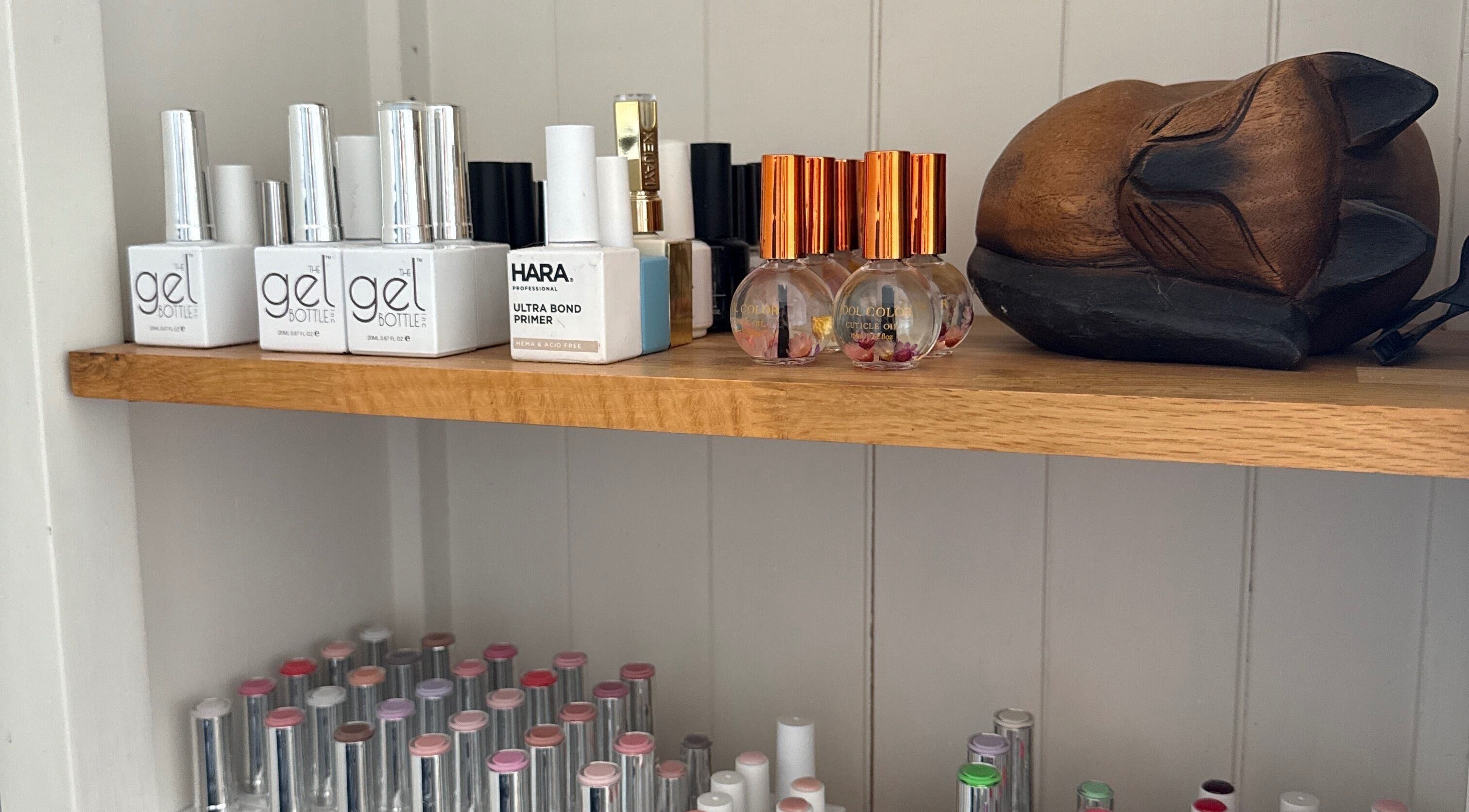 Nail polish and oils on display at Emily at No.9, Wellington, England, GB.