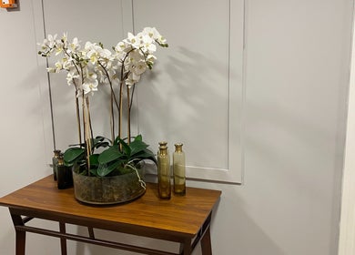 Elegant orchid display at London & Surrey Aesthetics, London, England, GB enhancing tranquil atmosphere.
