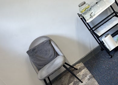 Relaxing chair and refreshment cart at Recovery Massage & Wellness by Roberta in Lucan, County Dublin, IE.