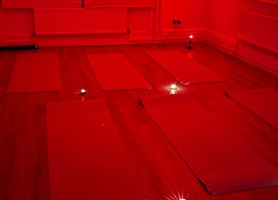 Calming yoga mats and candles at EyeAmHealing, Wolverhampton, England, GB.