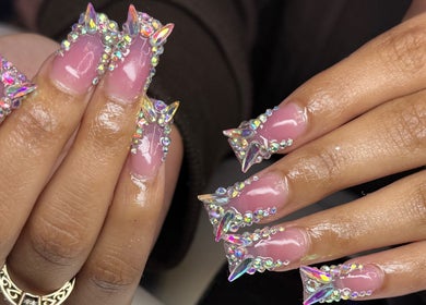 Luxury iridescent nail art at The Nail Bar by Cortni, La Marque, Texas, US.