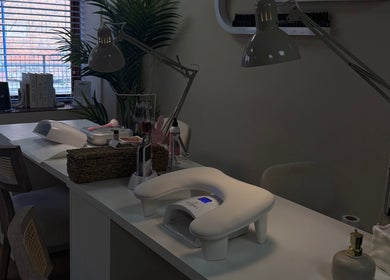 Nail station at Bybeccareay, Burton Latimer, England, GB, featuring comfortable seating and manicure tools.