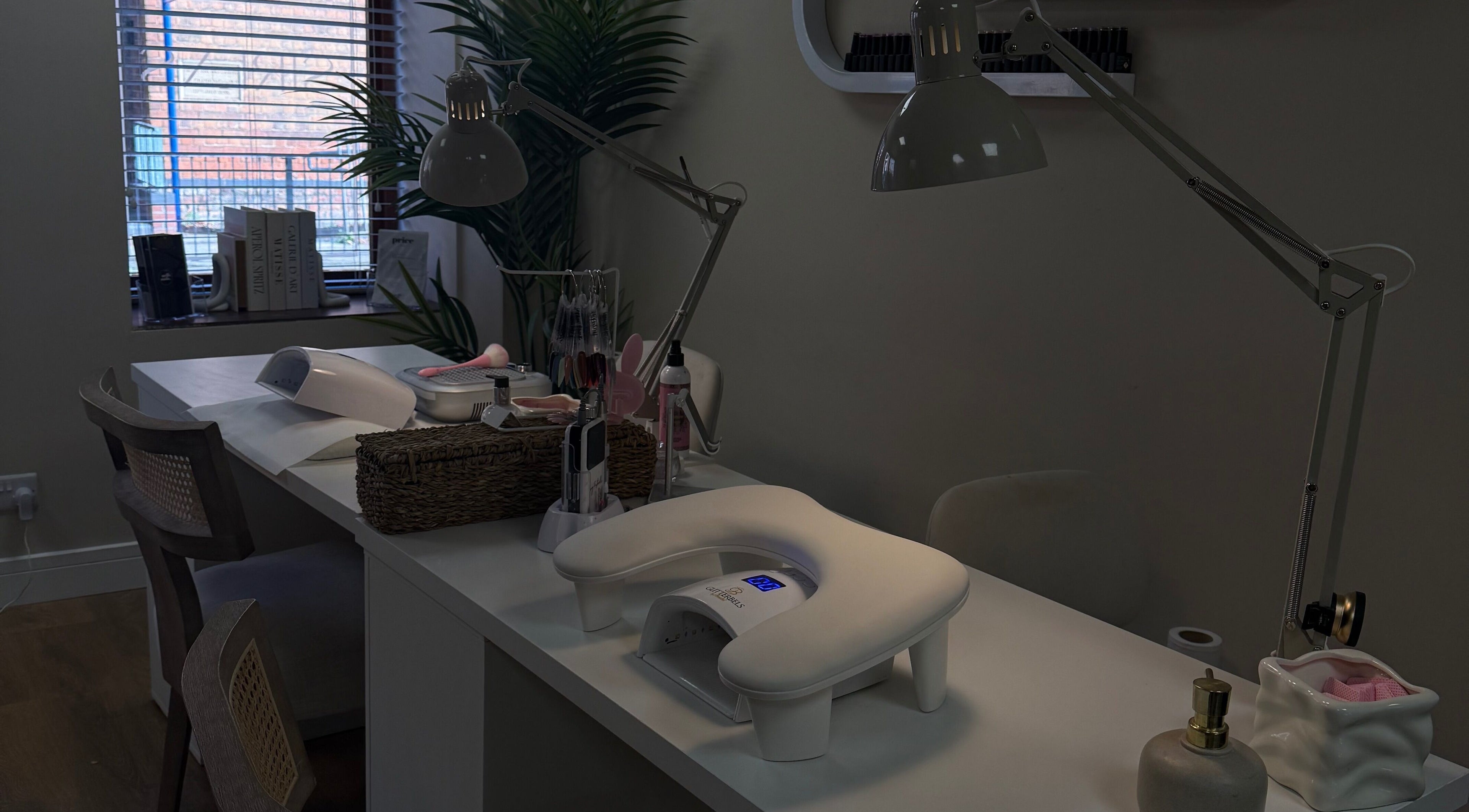 Nail station at Bybeccareay, Burton Latimer, England, GB, featuring comfortable seating and manicure tools.