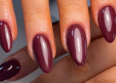 Elegant crimson nails showcased at Bybeccareay, Burton Latimer, England, GB.