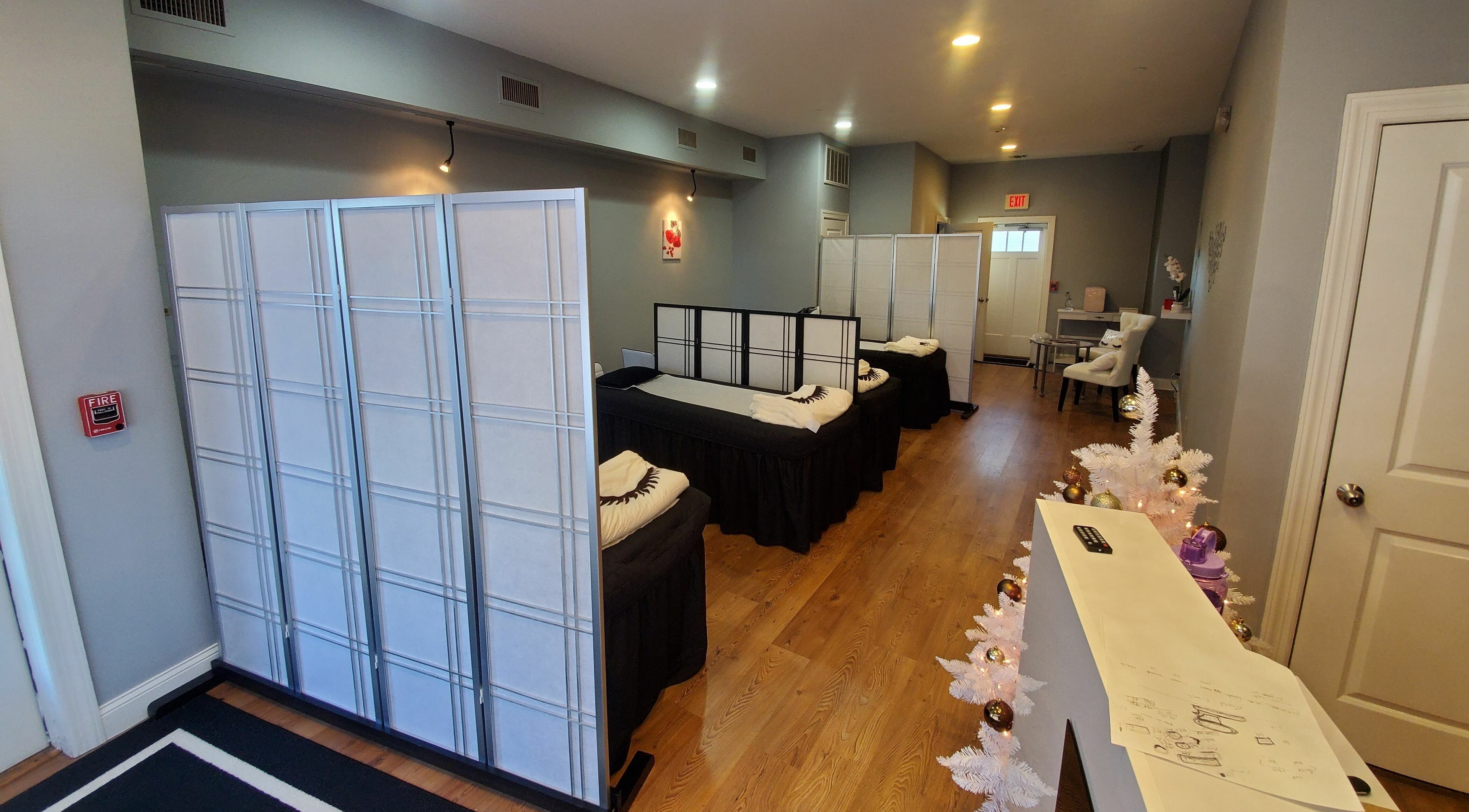 Relaxing treatment rooms at Gold Lash, Syosset, New York, US, offering serene beauty and wellness services.
