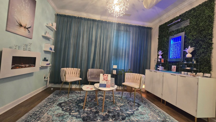 Cozy seating area with elegant decor at Radiance Spa Cary, Cary, North Carolina, US.