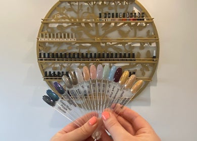 Nail polish palette displayed at Pure Serenity By Hope, Norwich, England, GB with unique color options.