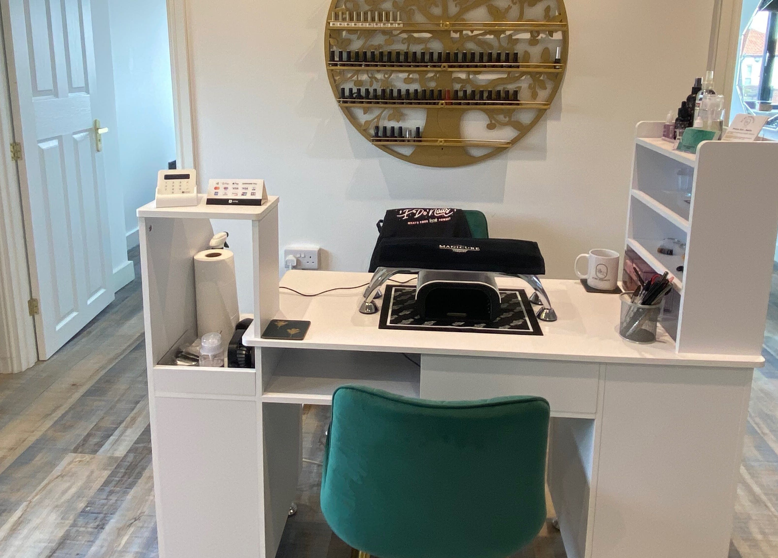 Elegant nail station at Pure Serenity By Hope in Norwich, England, GB—perfect for professional manicures.