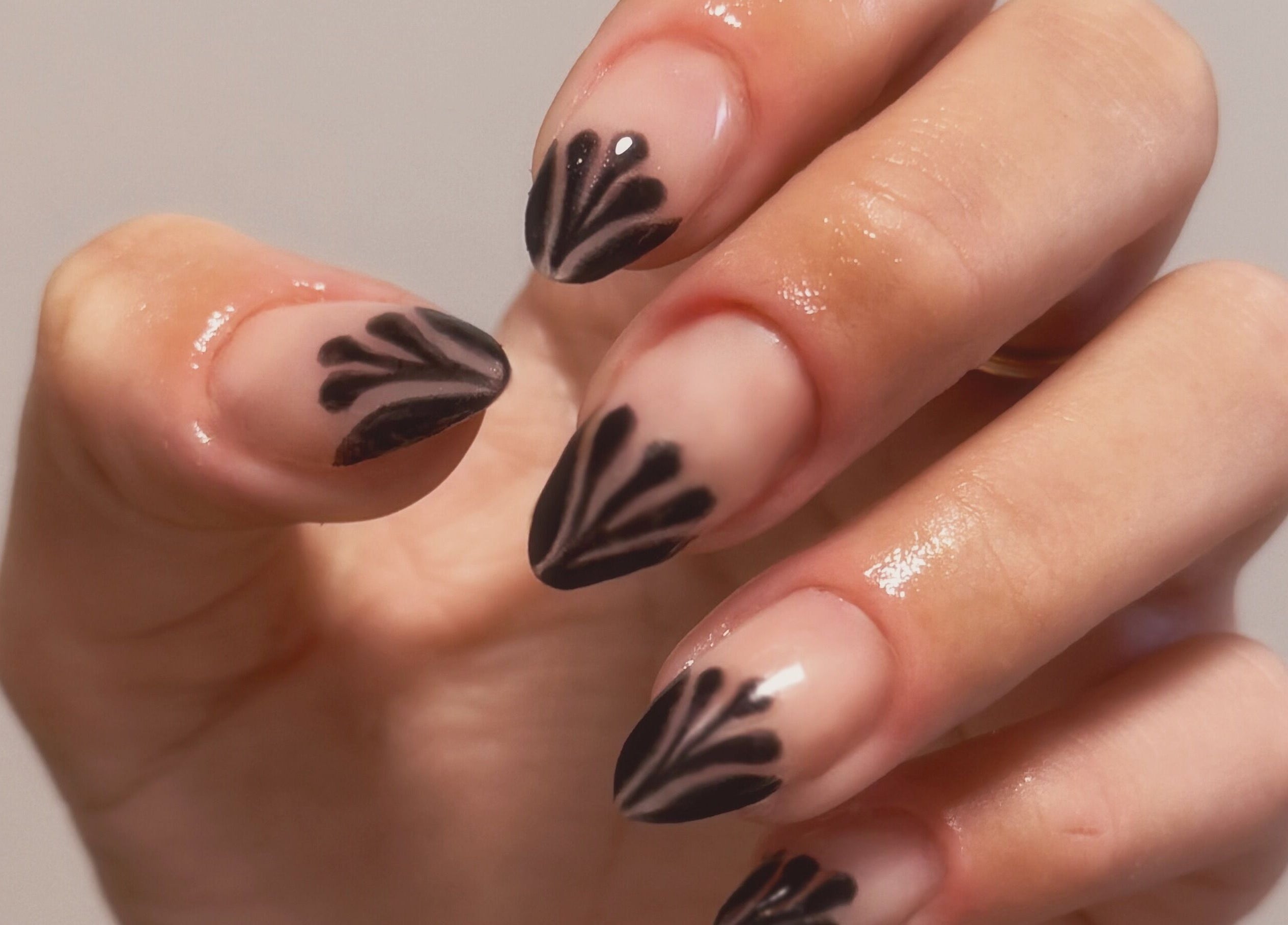 Stylish black nail design at Addy Artisan in Forres, Scotland, GB. Perfect for chic manicures.