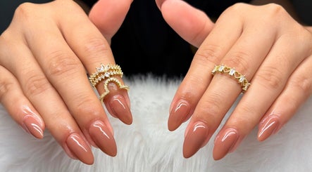 Elegant manicured nails with gold rings at Glam_Studio, Davao City, Davao Region, PH.