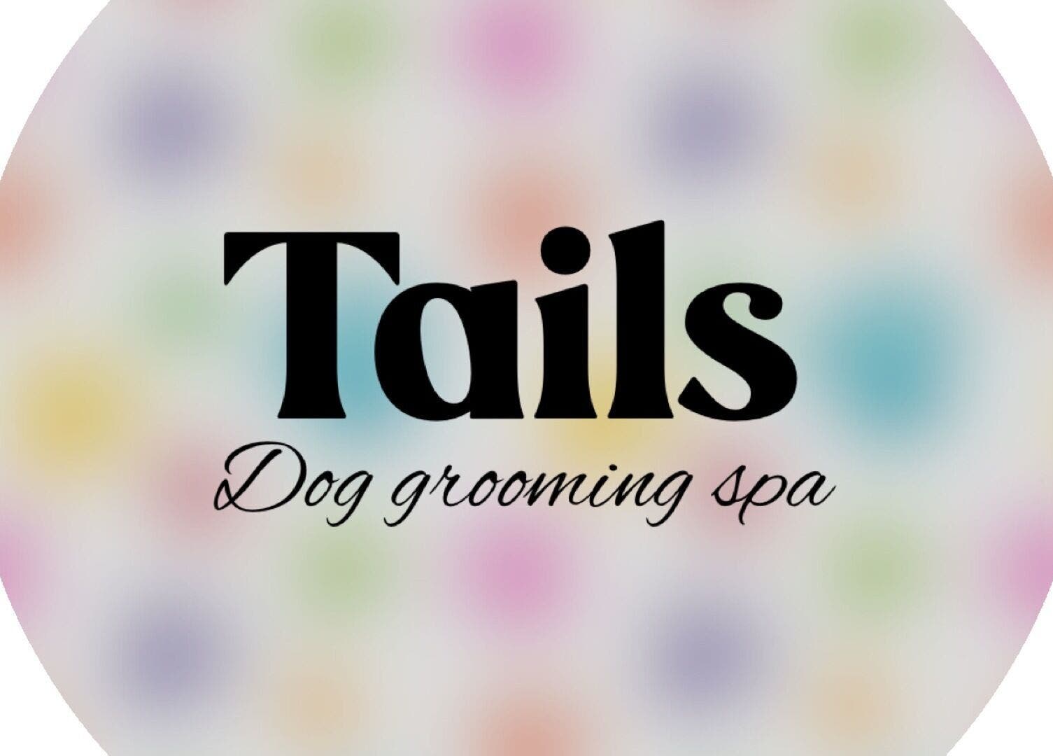 Tails Dog Grooming logo with colorful background, Clydebank, Scotland, GB.