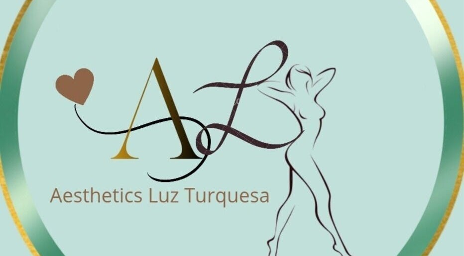 Logo de Luz Turquesa Aesthetics, Willemstad, Curaçao, CW. Diseño estilizado con letras y figura artística.