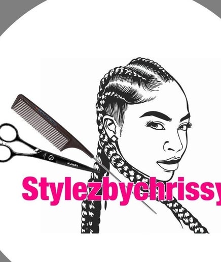 Stylezbychrissy logo with braids, scissors, and comb in Old Harbour, St. Catherine Parish, JM.