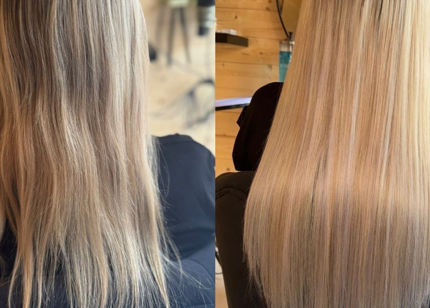 Hair before and after smoothing treatment at KB Hair, Winchester, England, GB.