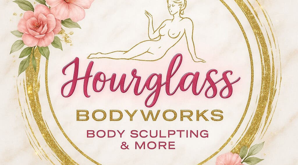 Hourglass BodyWorks logo with floral design in Slidell, Louisiana, US.