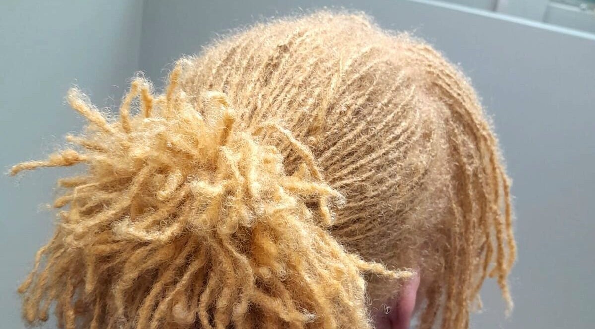 Golden locs styled elegantly at Divine Locs & Strands, Gros Islet, Gros Islet, LC.