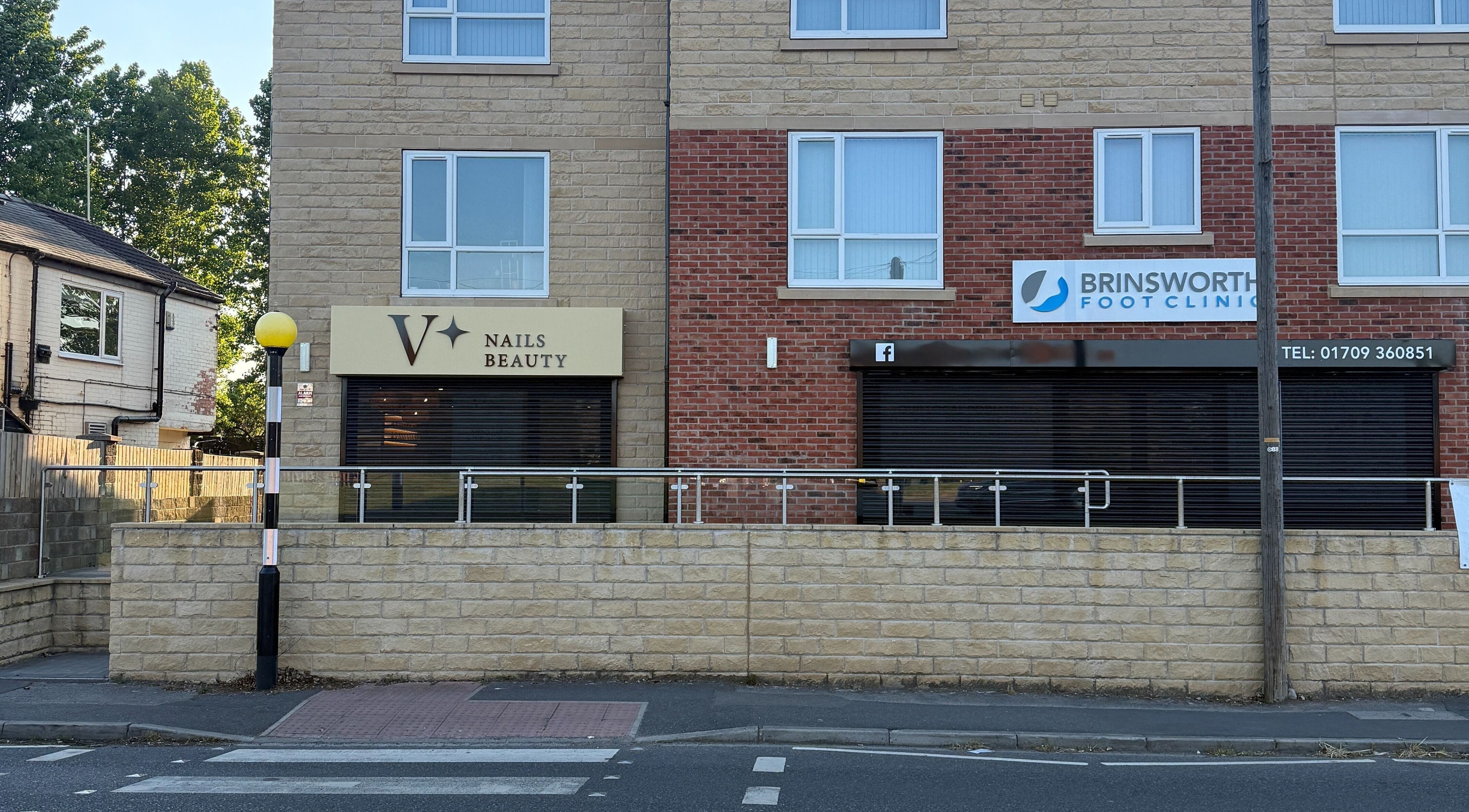 Exterior of V+ Nails Brinsworth in Brinsworth, England, GB showcasing boutique entrance.