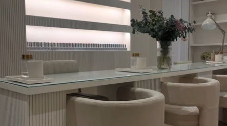 Chic manicure station at thebeautybar, Sutton Coldfield, England, GB with plush seating and modern decor.