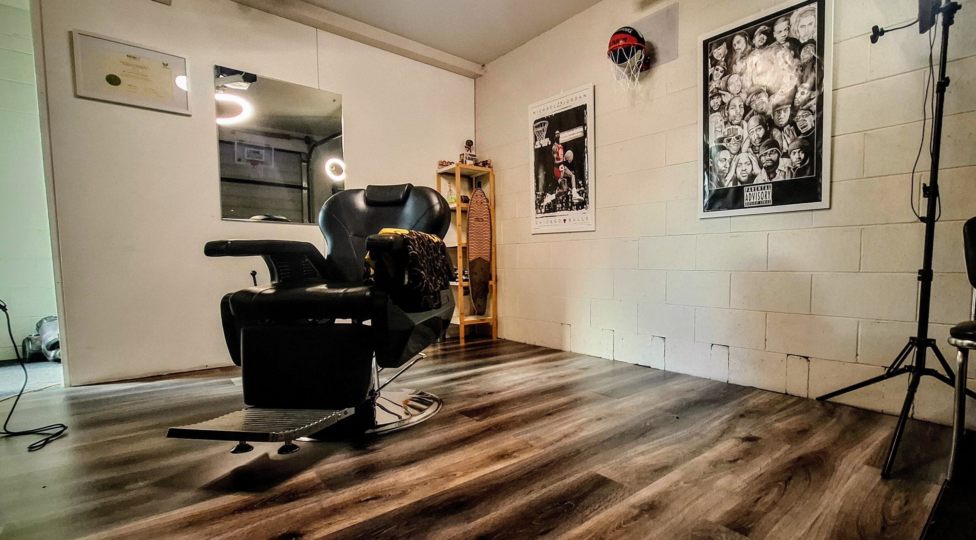 Stylish barber chair in The Bro Matts Barbershop, Christchurch, Canterbury Region, NZ.