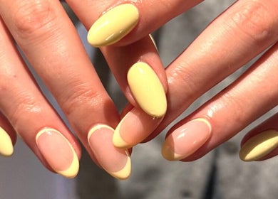 Elegant lemon-yellow nail art at SolBeauty Studio Newstead, Newstead, Queensland, AU.