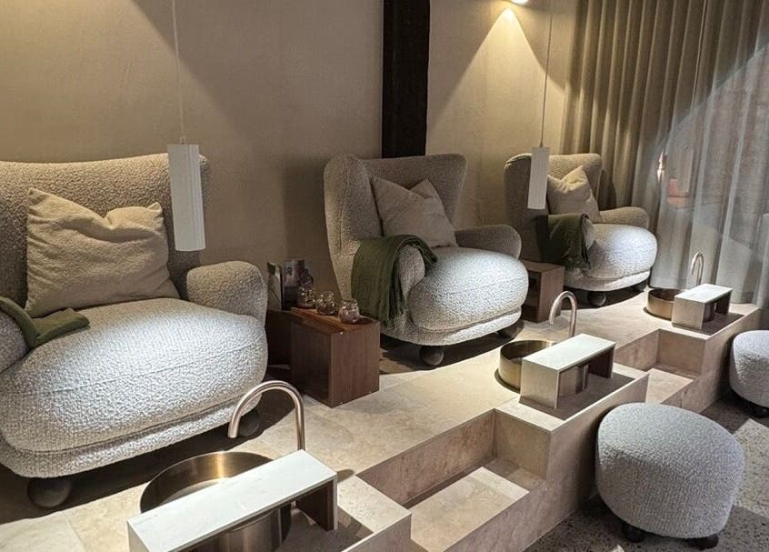 Luxurious pedicure chairs at SolBeauty Studio Newstead, Newstead, Queensland, AU, offering a relaxing experience.