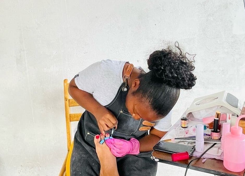 Woman providing a pedicure at Quickly Polished By Petro, Parys, Free State, ZA.